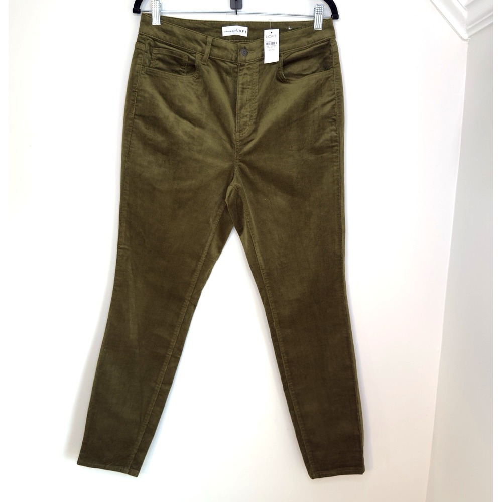 NWT‎ LOFT The Skinny High Rise Olive Green Pants Size 10 Stretch Ankle Career